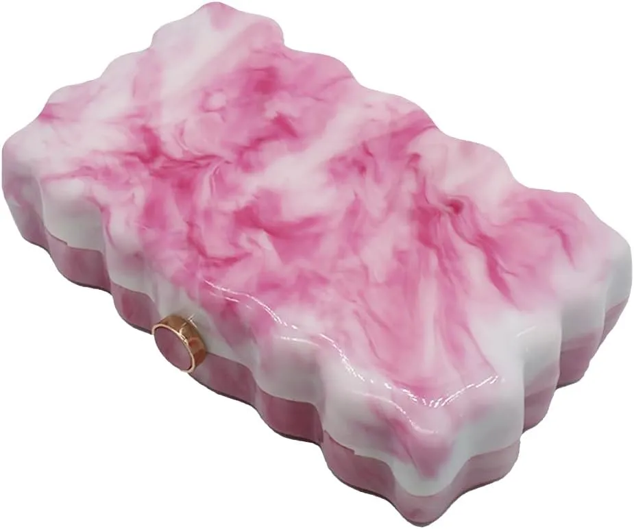 Women Acrylic Evening Clutch Purse Glitter Wavy Marble Handbag Chain Shoulder Bag for Party Prom Cocktail