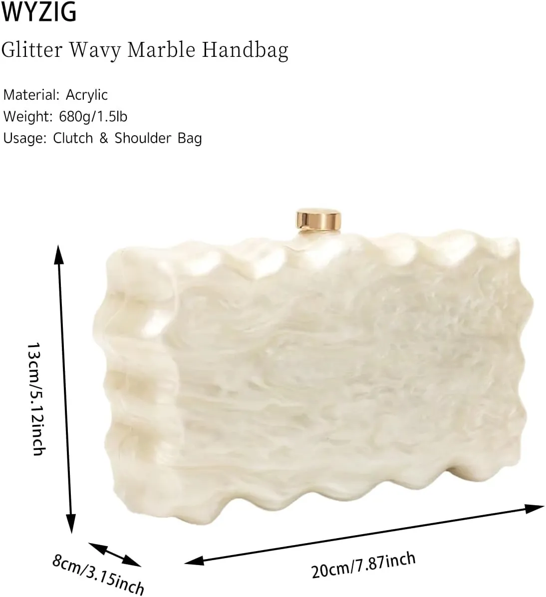 Women Acrylic Evening Clutch Purse Glitter Wavy Marble Handbag Chain Shoulder Bag for Party Prom Cocktail