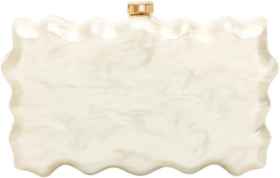 Women Acrylic Evening Clutch Purse Glitter Wavy Marble Handbag Chain Shoulder Bag for Party Prom Cocktail
