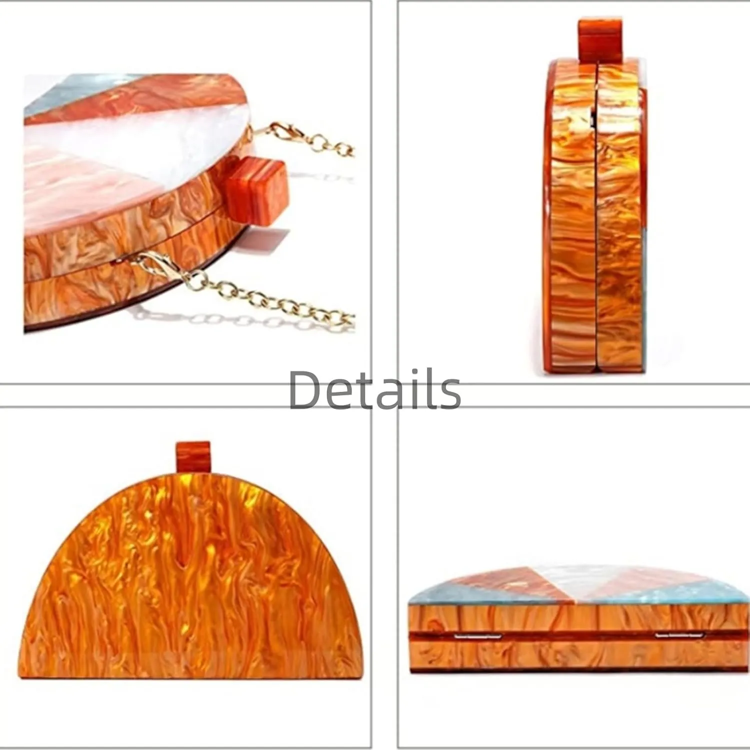 Women Acrylic Purses and Handbags Semicircle Acrylic Clutch Unique Crossbody Bag with Chain Party Evening Bag