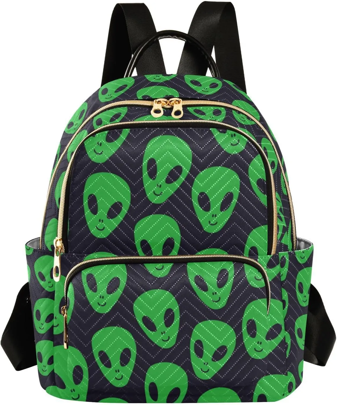 Women Backpack Green Aliens Face Anti-Theft Travel Backpack with Luggage Belt Lightweight Handbag Lady Purse Roomy Double Zipper Weekend Bag for Everyday Use
