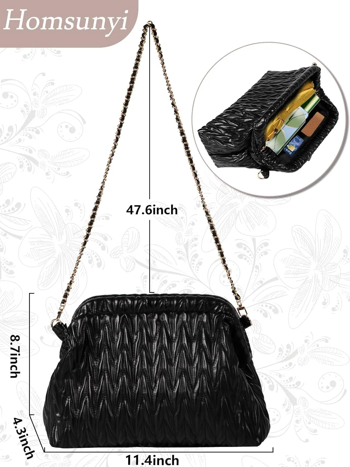 Women Clutch Bag Women's Evening Handbag Pleated PU Clutch Purse Quilted Handbags for Women Wedding Cocktail Party