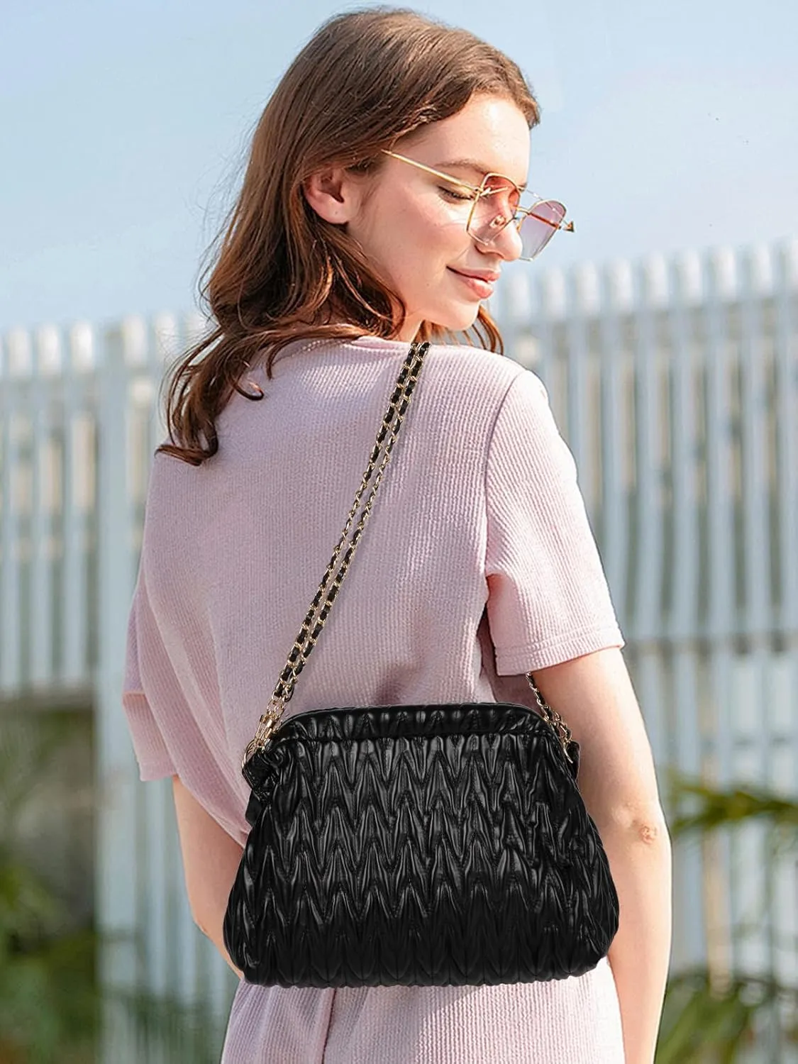 Women Clutch Bag Women's Evening Handbag Pleated PU Clutch Purse Quilted Handbags for Women Wedding Cocktail Party
