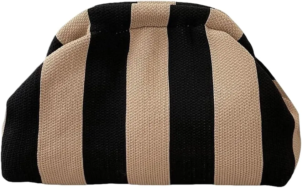 Women Colorblock Dumpling Clutch - Contrast Color Knitting Casual Summer Beach Bag