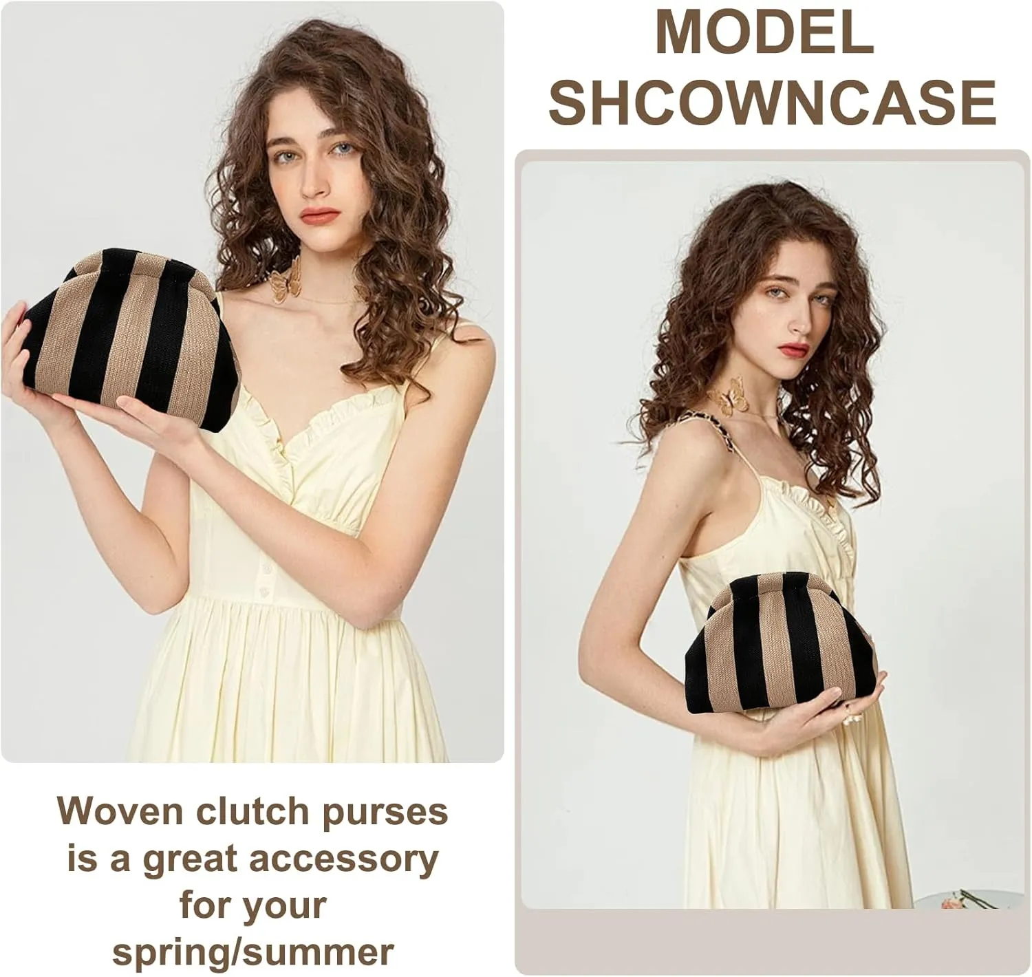 Women Colorblock Dumpling Clutch - Contrast Color Knitting Casual Summer Beach Bag