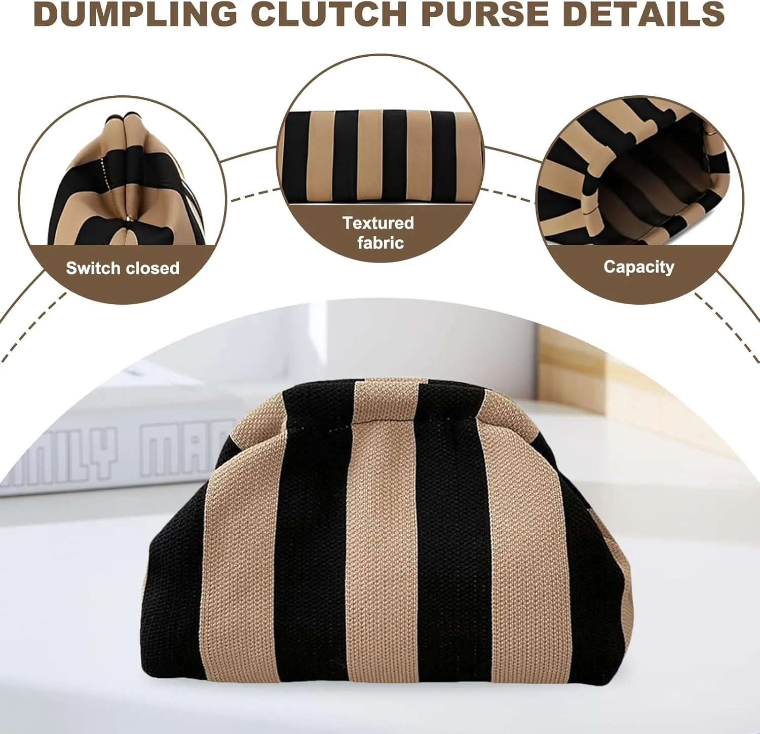 Women Colorblock Dumpling Clutch - Contrast Color Knitting Casual Summer Beach Bag
