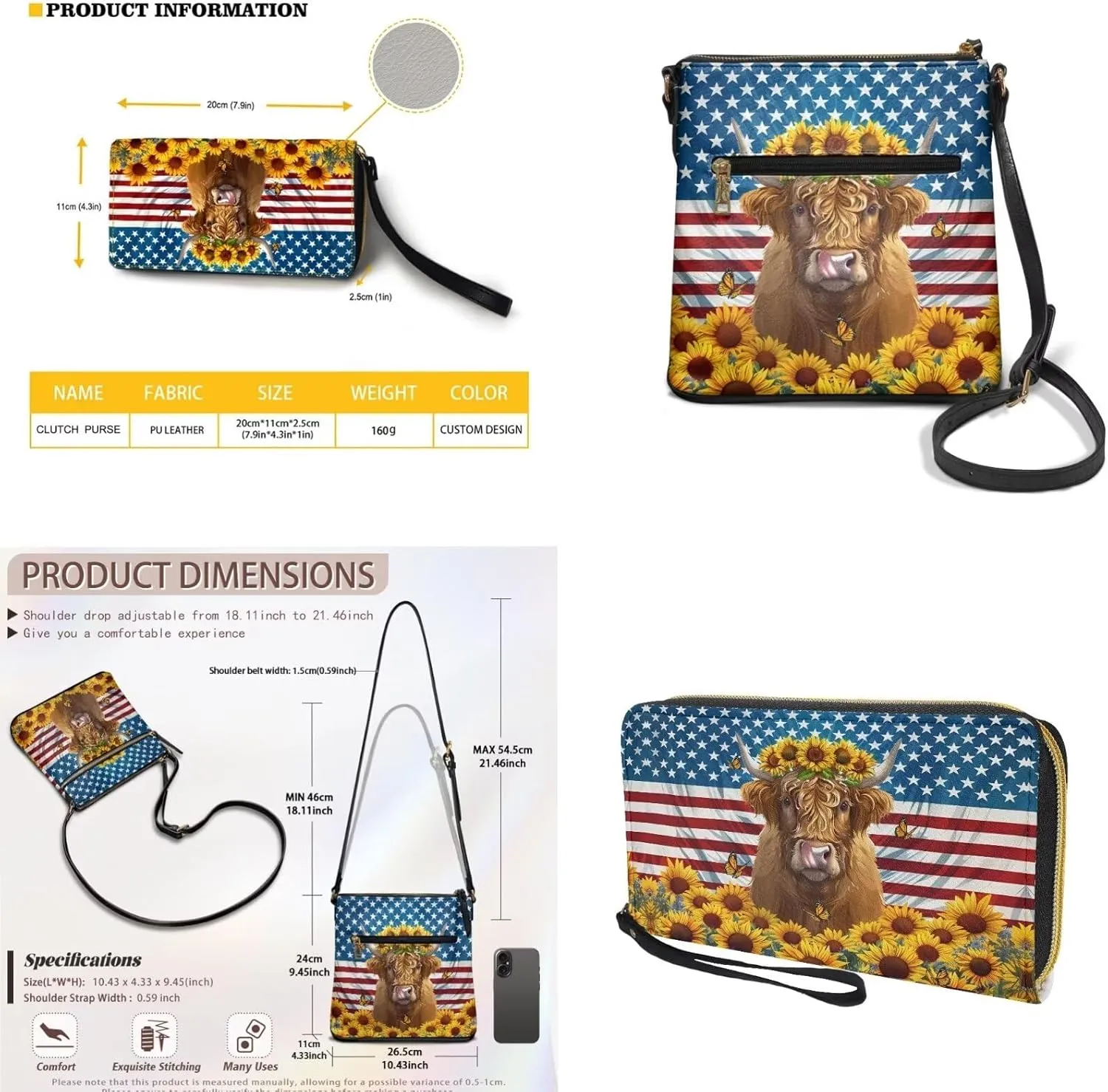 Women Crossbody Purse Set 2 PCS Leather Hobo Bag with Wallet Portable Shoulder Handbag Set for Lady