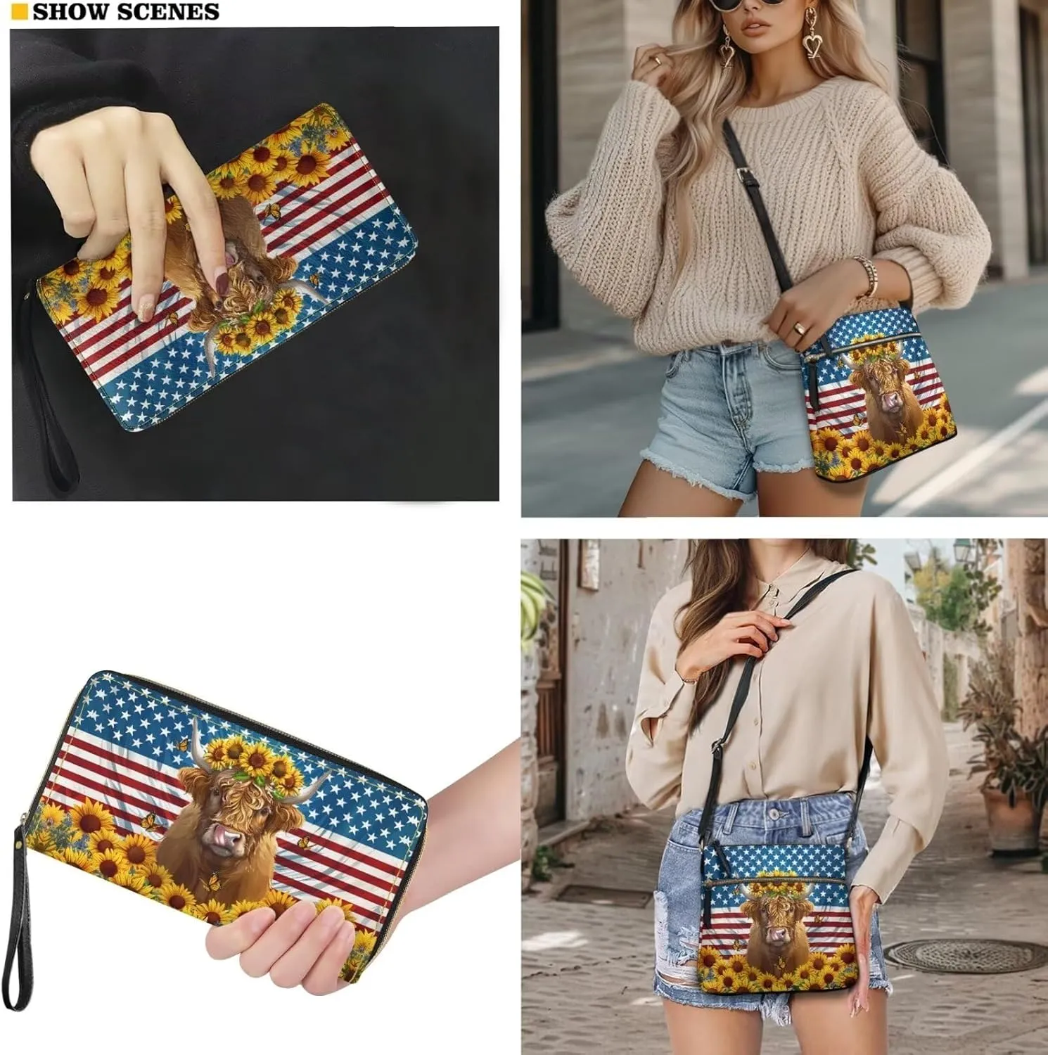 Women Crossbody Purse Set 2 PCS Leather Hobo Bag with Wallet Portable Shoulder Handbag Set for Lady