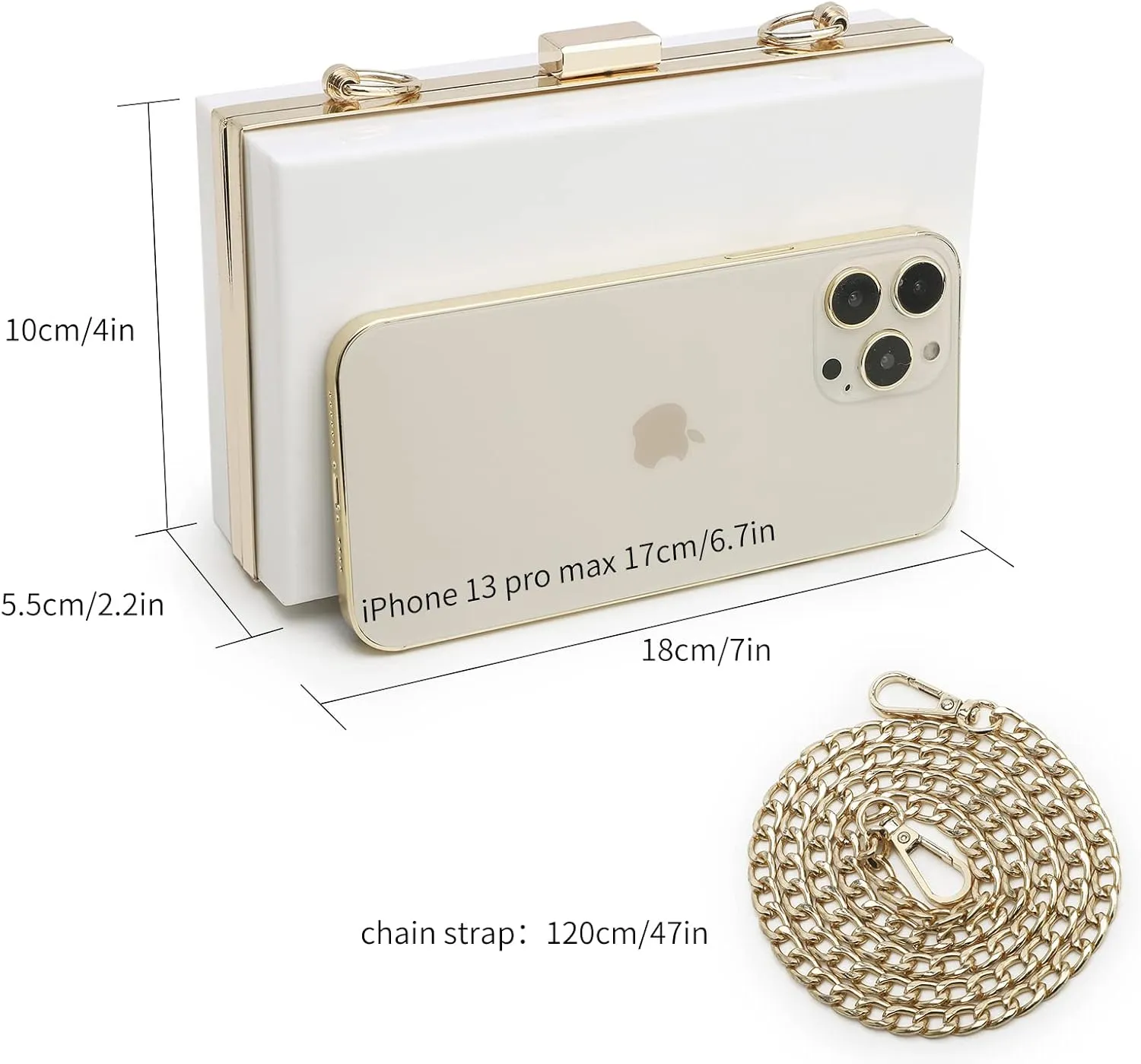 Women Cute Clear Purse Acrylic Box Clutch Handbag, Transparent Crossbody Evening Bag Stadium Approved Chain Strap