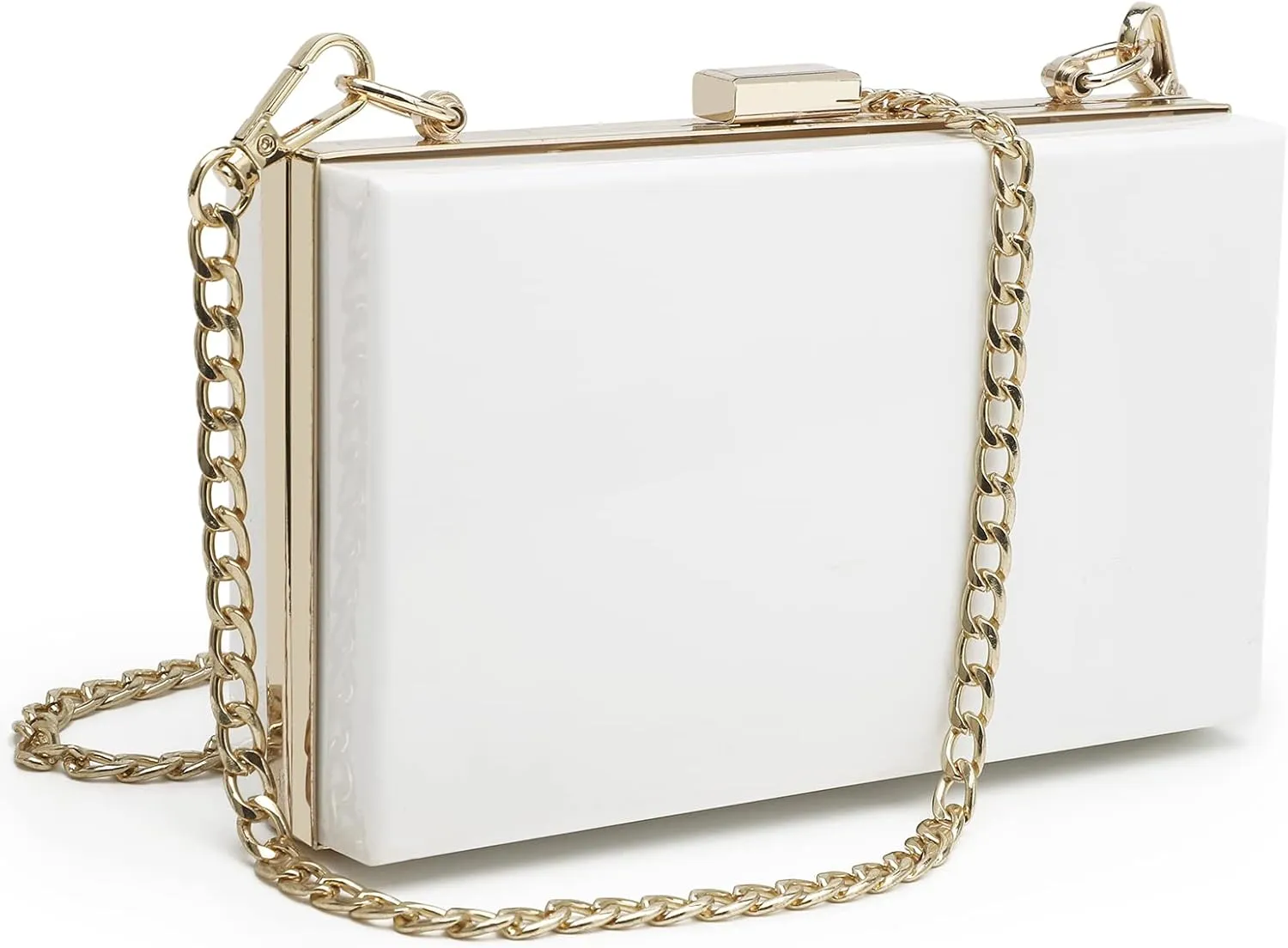 Women Cute Clear Purse Acrylic Box Clutch Handbag, Transparent Crossbody Evening Bag Stadium Approved Chain Strap