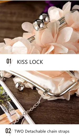 Women Evening Bag Flower Bride Floral Clutch Purse for Wedding Prom Kiss Lock