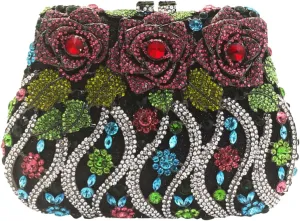 Women Floral Diamond Crystal Purse Vintage Flower Rhinestone Evening Bag Crystal Prom Handbag for Formal Party Wedding