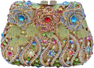 Women Floral Diamond Crystal Purse Vintage Flower Rhinestone Evening Bag Crystal Prom Handbag for Formal Party Wedding