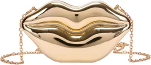 Women Gold Lips Clutch Bag Fashion Ladies Acrylic Chain Shoulder Bag Bolsa Evening Bag Lips Shape Purse