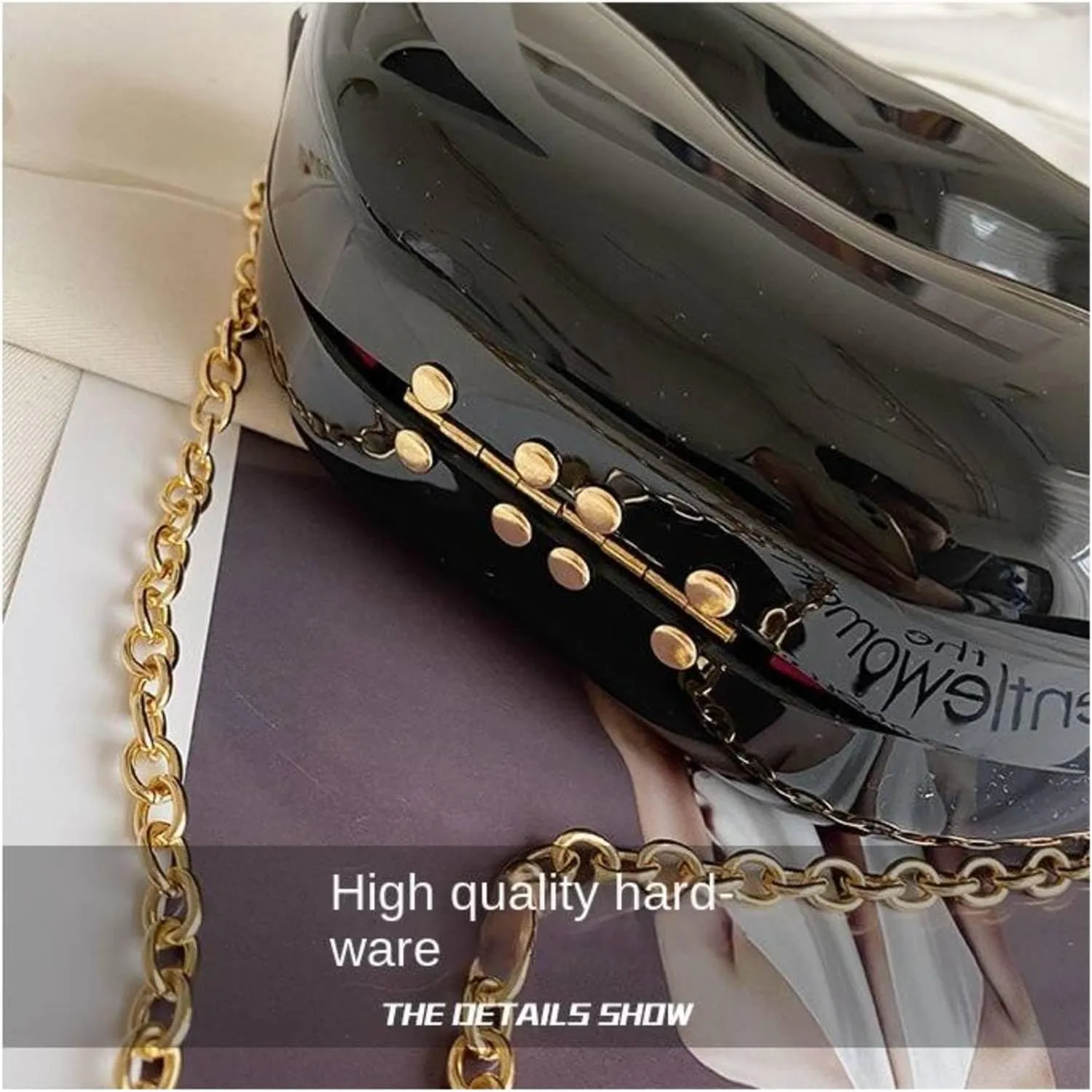 Women Gold Lips Clutch Bag Fashion Ladies Acrylic Chain Shoulder Bag Bolsa Evening Bag Lips Shape Purse