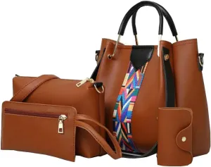 Women handbags purse PU Leather Top handle Shoulder bag Satchel hobo Tote Bags set 4pcs