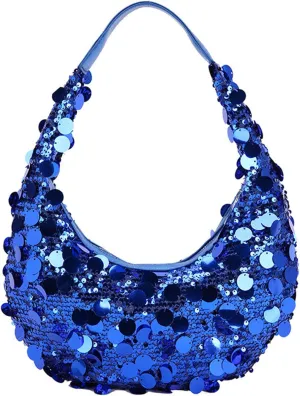 Women Hobo Handbags Sparkly Sequins Underarm Bag Y2k Shiny Evening Clutch PU Leather Crescent Moon Underarm Bag