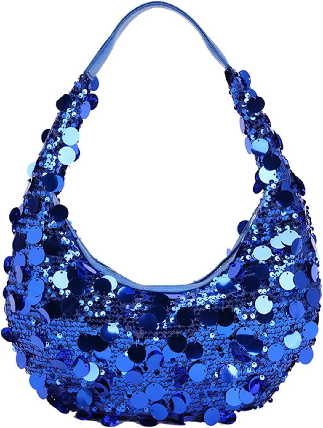Women Hobo Handbags Sparkly Sequins Underarm Bag Y2k Shiny Evening Clutch PU Leather Crescent Moon Underarm Bag