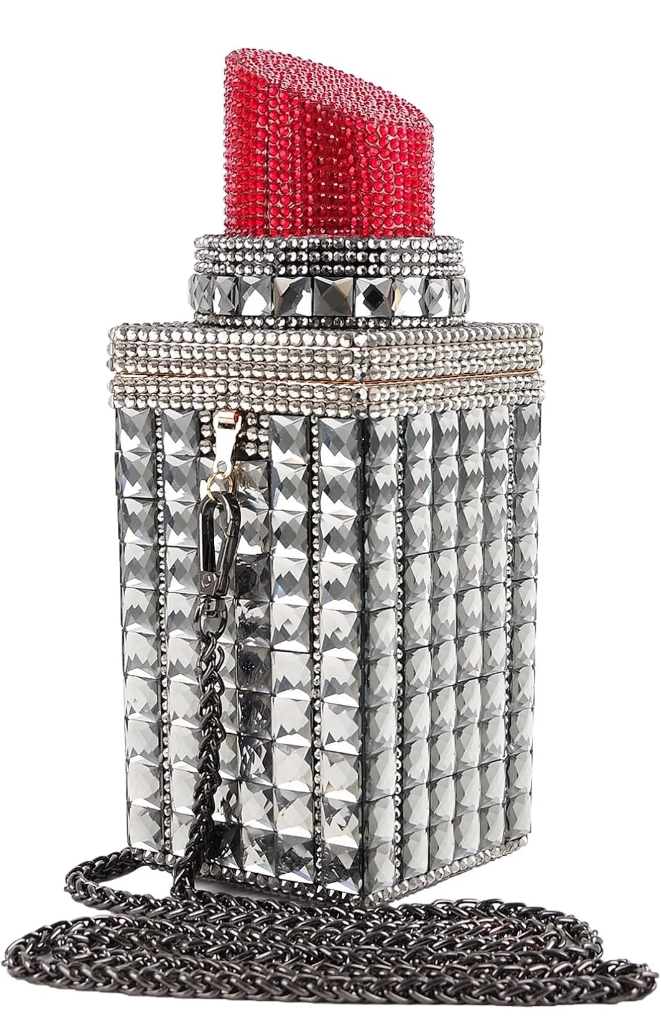 Women Lipstick Shape Inlaid Rhinestone Crystal Glitter Evening Bags Purses Clutch Sparkly Banquet Handbag