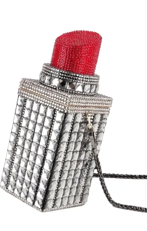 Women Lipstick Shape Inlaid Rhinestone Crystal Glitter Evening Bags Purses Clutch Sparkly Banquet Handbag