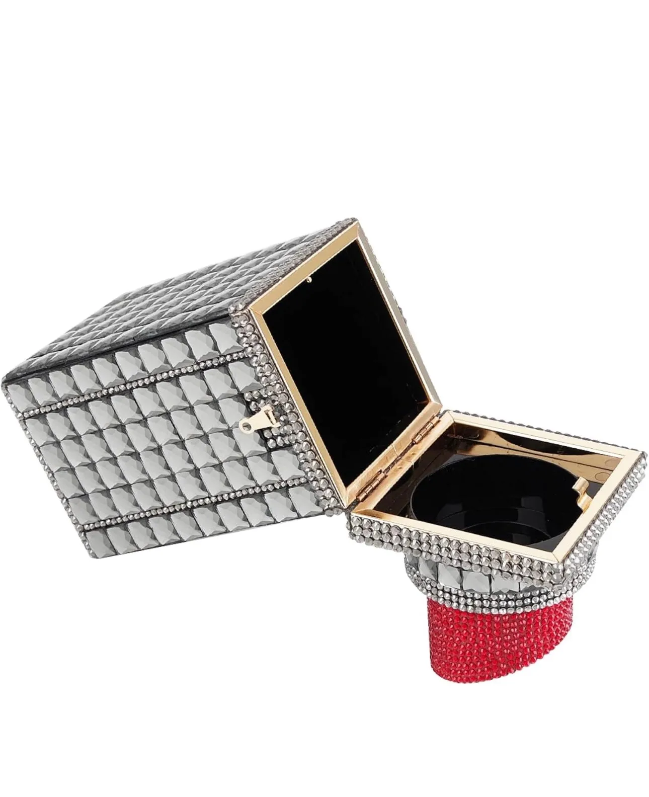 Women Lipstick Shape Inlaid Rhinestone Crystal Glitter Evening Bags Purses Clutch Sparkly Banquet Handbag