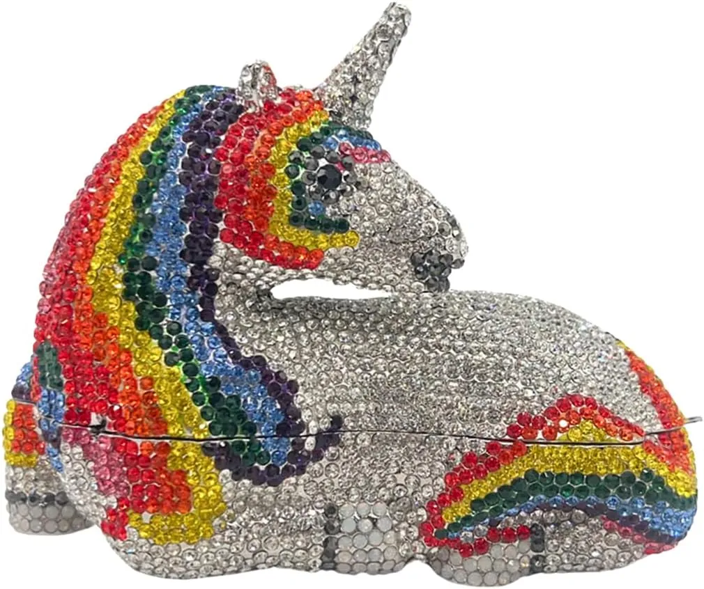 Women Luxury Horse Shape Crystal Evening Bag Chic Animal Clutch Rhinestone Diamond Purse Handbag for Party Prom
