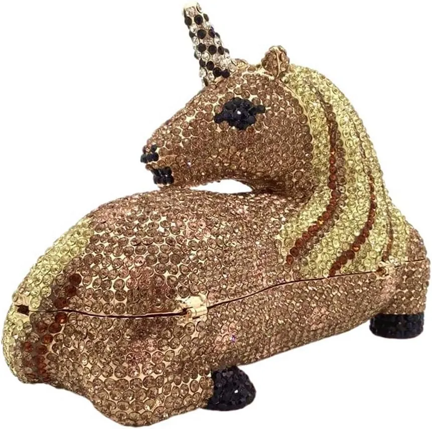 Women Luxury Horse Shape Crystal Evening Bag Chic Animal Clutch Rhinestone Diamond Purse Handbag for Party Prom