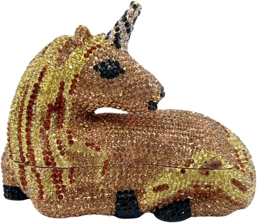 Women Luxury Horse Shape Crystal Evening Bag Chic Animal Clutch Rhinestone Diamond Purse Handbag for Party Prom