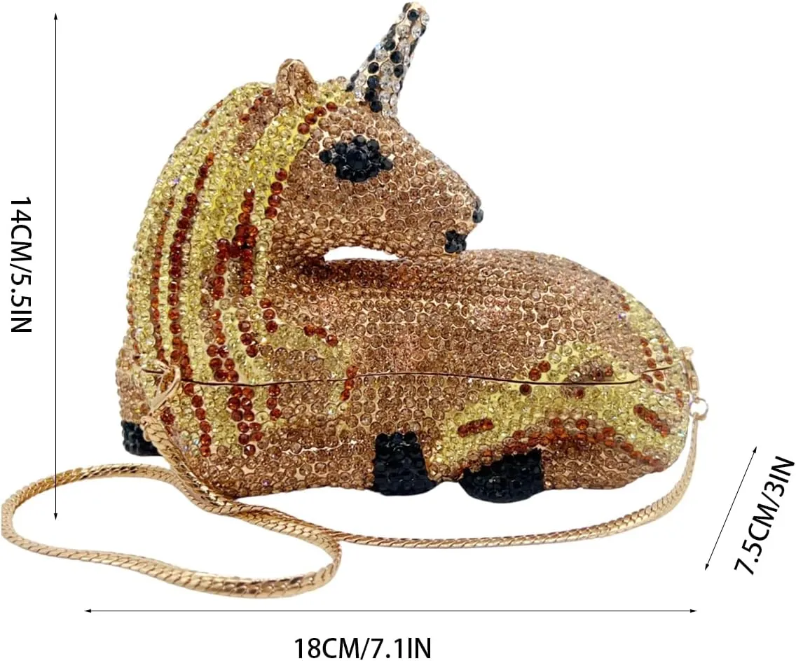 Women Luxury Horse Shape Crystal Evening Bag Chic Animal Clutch Rhinestone Diamond Purse Handbag for Party Prom
