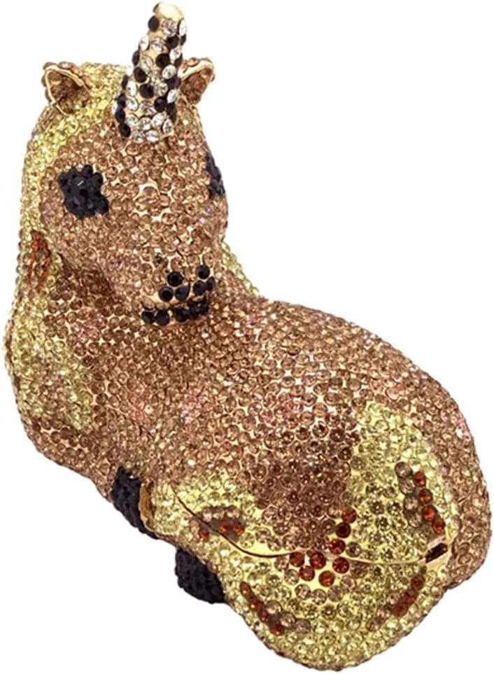 Women Luxury Horse Shape Crystal Evening Bag Chic Animal Clutch Rhinestone Diamond Purse Handbag for Party Prom