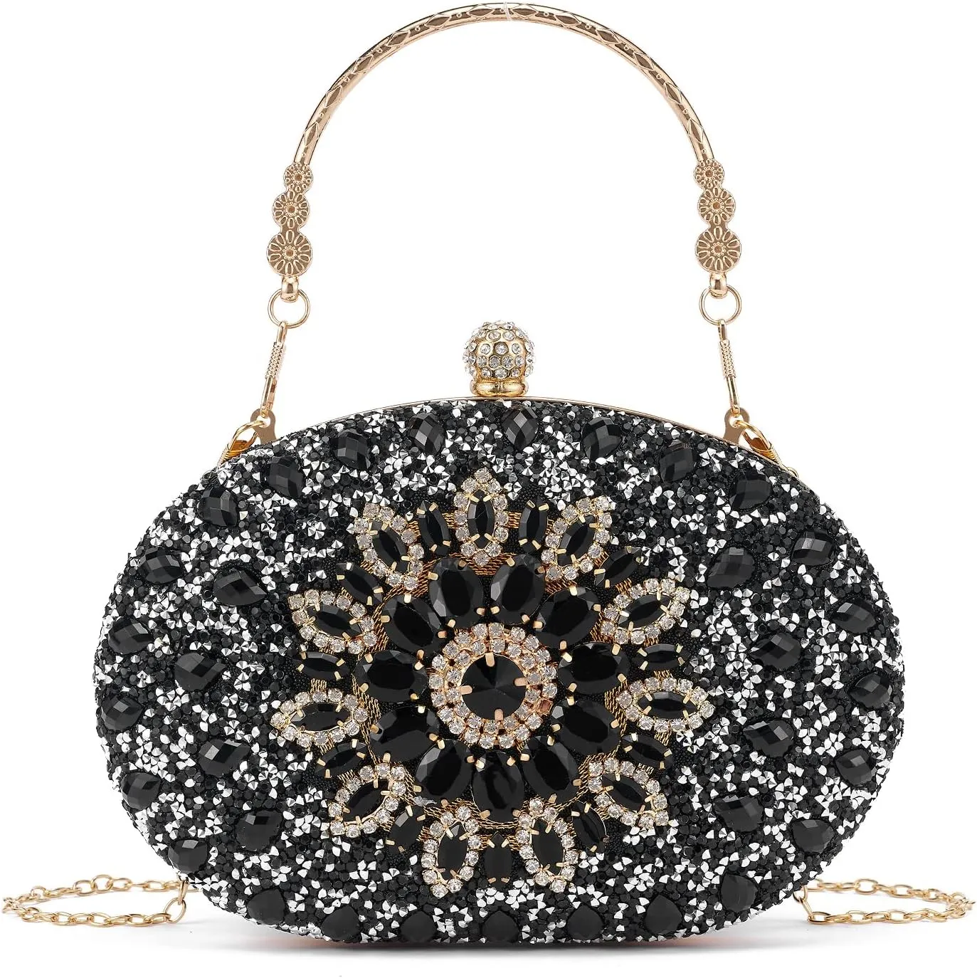 Women Multicolor Rhinestone Evening Clutch Purses Bridal Oval Sparkly Diamond Clutch Bag Crystal Wedding Prom Handbag