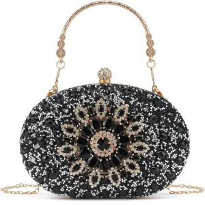 Women Multicolor Rhinestone Evening Clutch Purses Bridal Oval Sparkly Diamond Clutch Bag Crystal Wedding Prom Handbag