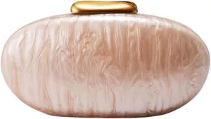 Women Noble Marble Acrylic Evening Clutch Bag Elegant Oval Handbag with Chain for Wedding Guest Bridesmaid