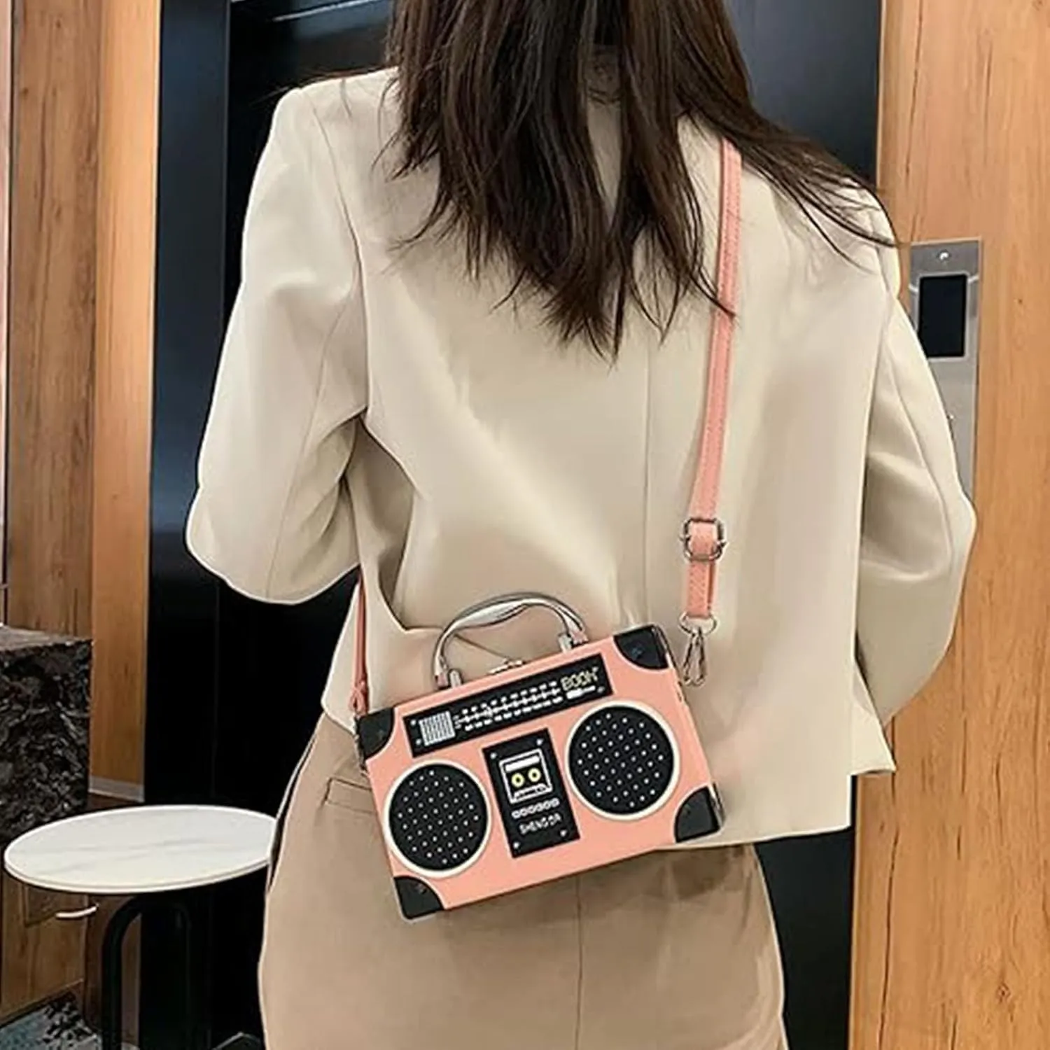 Women Retro Radio Shape Crossbody Bag, Hundred Dollar Bill Box Shoulder Bag, PU Leather Vintage Evening Clutch Purses