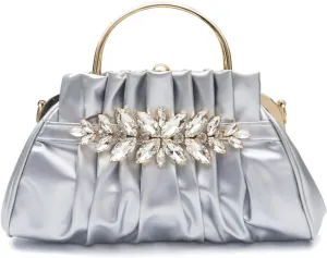 Women Rhinestone Evening Bag Pleated Clutch Bag Bridal Wedding Purse Glitter Crystal Shoulder Bag PU Leather Handbag