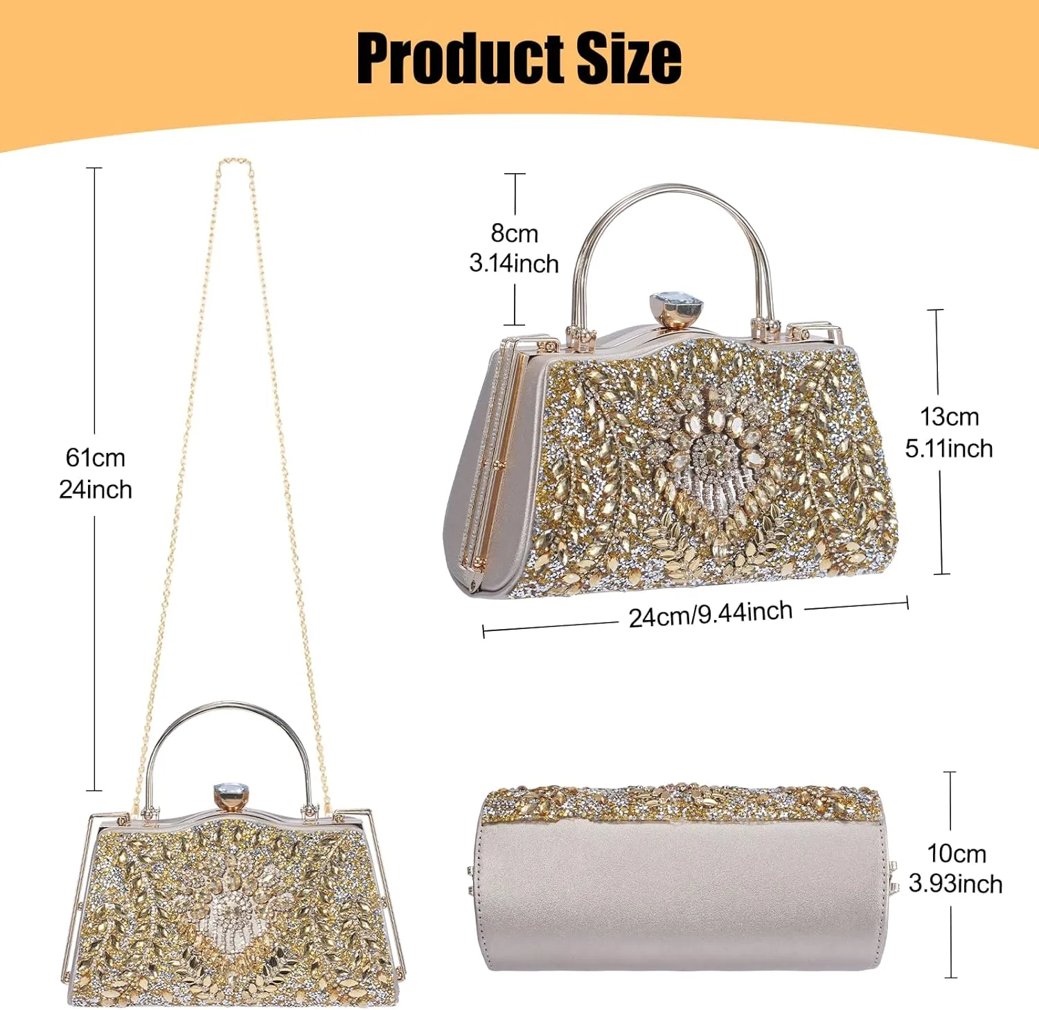 Women Rhinestone Evening Clutch Purses Diamond Handbag Weddings Formal Bag Party Sparkly Crystal Purse