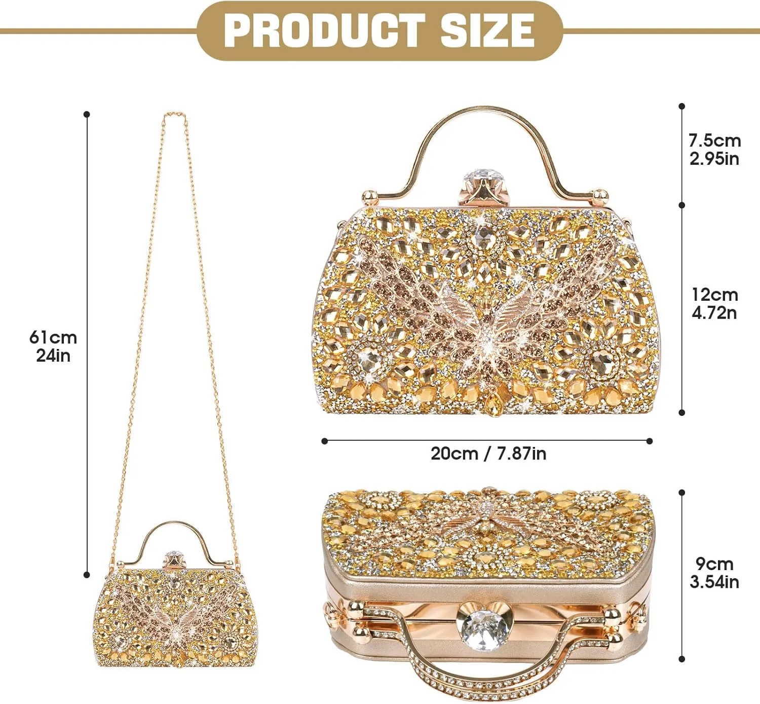 Women Rhinestone Evening Clutch Purses Diamond Handbag Weddings Formal Bag Party Sparkly Crystal Purse