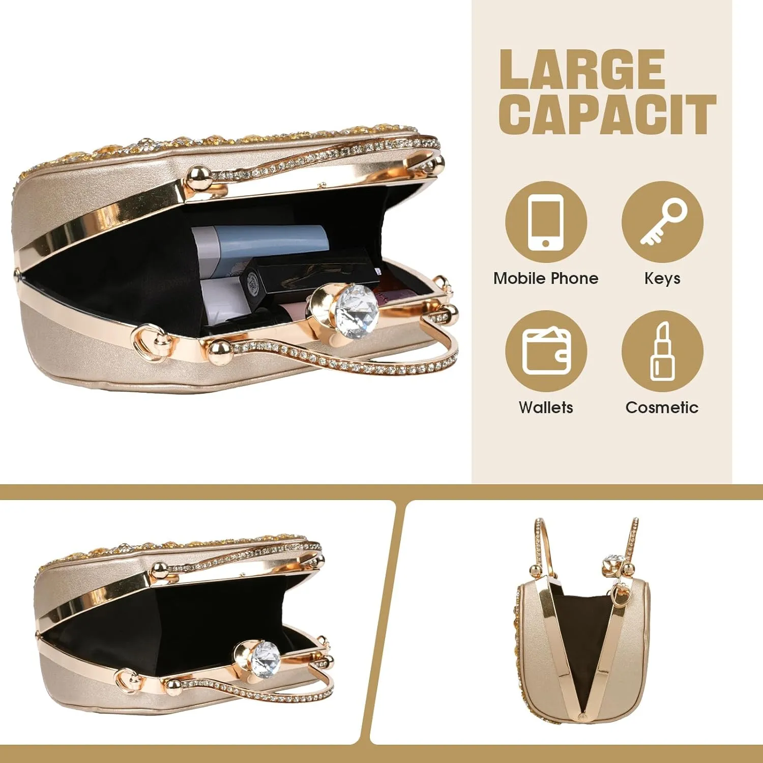 Women Rhinestone Evening Clutch Purses Diamond Handbag Weddings Formal Bag Party Sparkly Crystal Purse