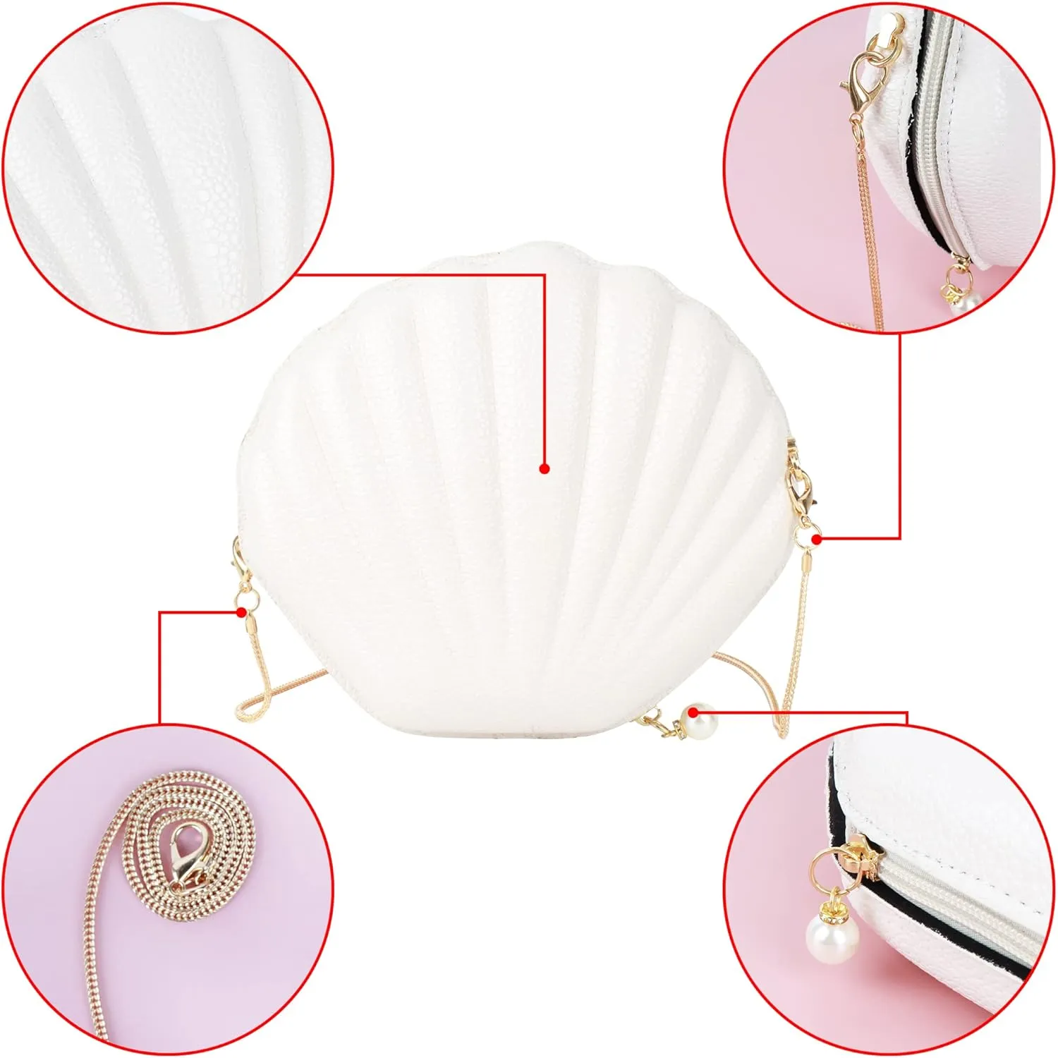 Women Seashell Evening Bag Purse Mermaid Chain Strap Clutch Handbag Shoulder Bag