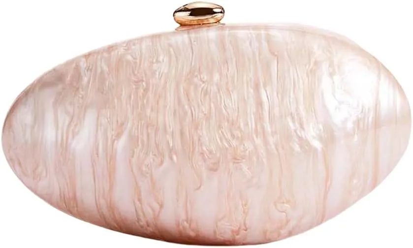 Women Shell Shape Acrylic Evening Clutch Purse Shiny Egg Marble Handbag Wedding Party Prom Shoulder Bag