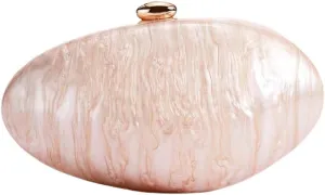 Women Shell Shape Acrylic Evening Clutch Purse Shiny Egg Marble Handbag Wedding Party Prom Shoulder Bag