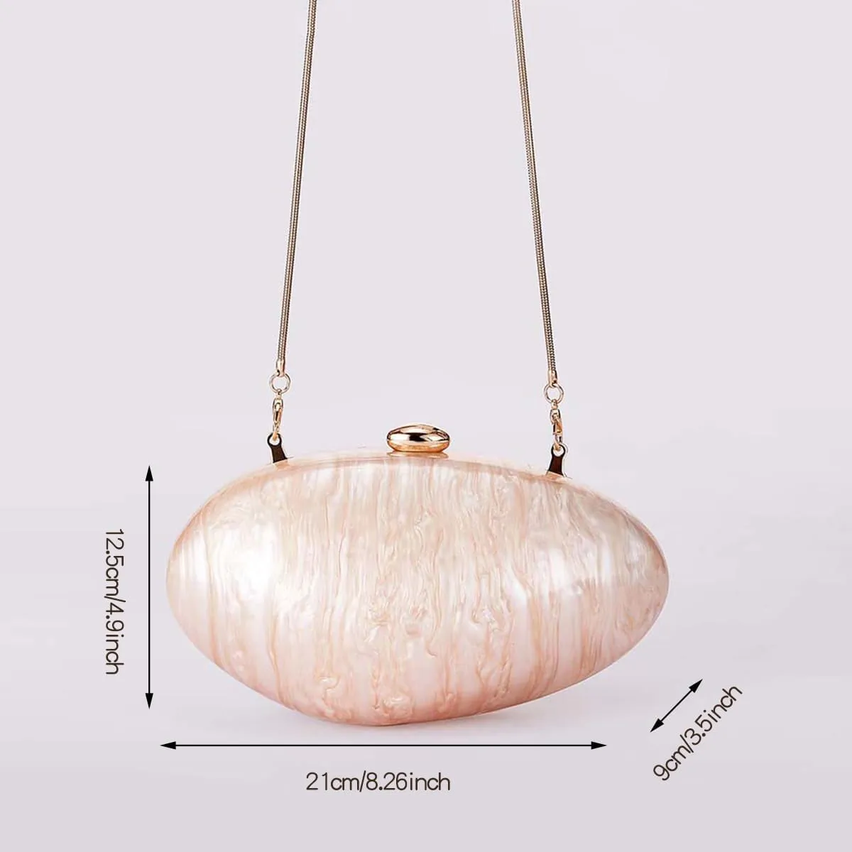 Women Shell Shape Acrylic Evening Clutch Purse Shiny Egg Marble Handbag Wedding Party Prom Shoulder Bag