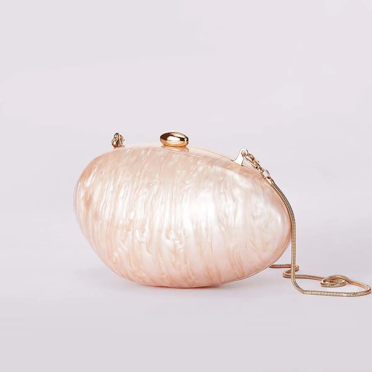 Women Shell Shape Acrylic Evening Clutch Purse Shiny Egg Marble Handbag Wedding Party Prom Shoulder Bag