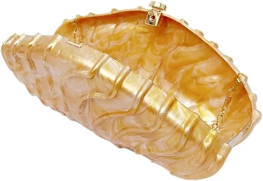 Women Shell Shape Acrylic Evening Clutch Purse Unique Stripe Marble Handbag for Party Cocktail Wedding