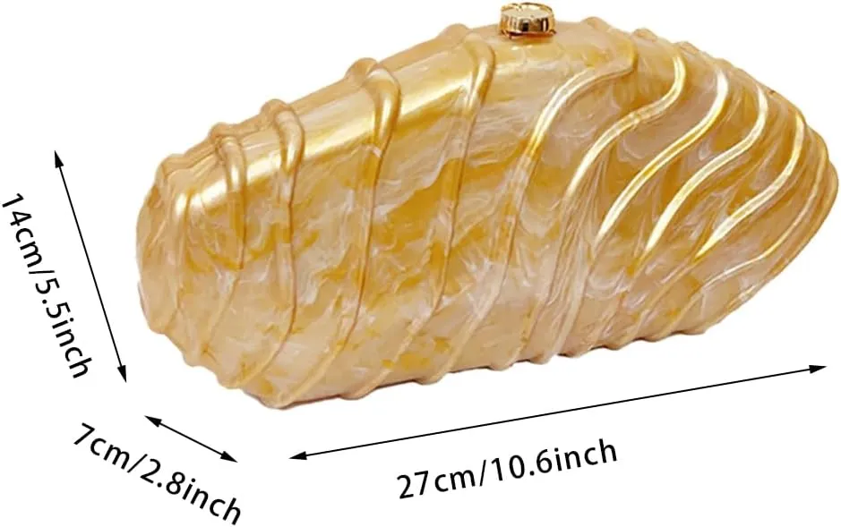 Women Shell Shape Acrylic Evening Clutch Purse Unique Stripe Marble Handbag for Party Cocktail Wedding