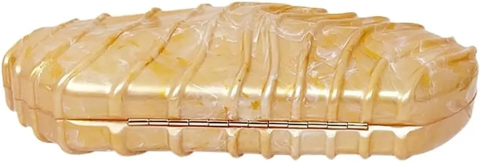 Women Shell Shape Acrylic Evening Clutch Purse Unique Stripe Marble Handbag for Party Cocktail Wedding