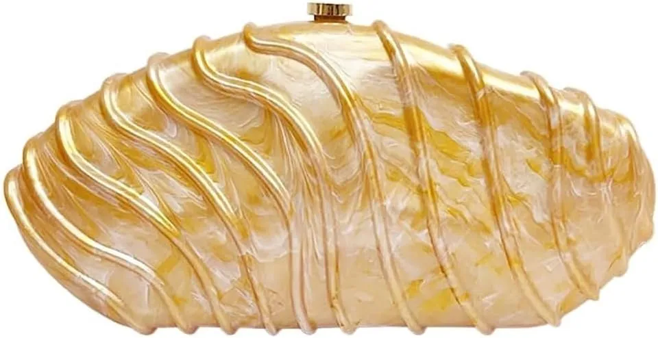 Women Shell Shape Acrylic Evening Clutch Purse Unique Stripe Marble Handbag for Party Cocktail Wedding