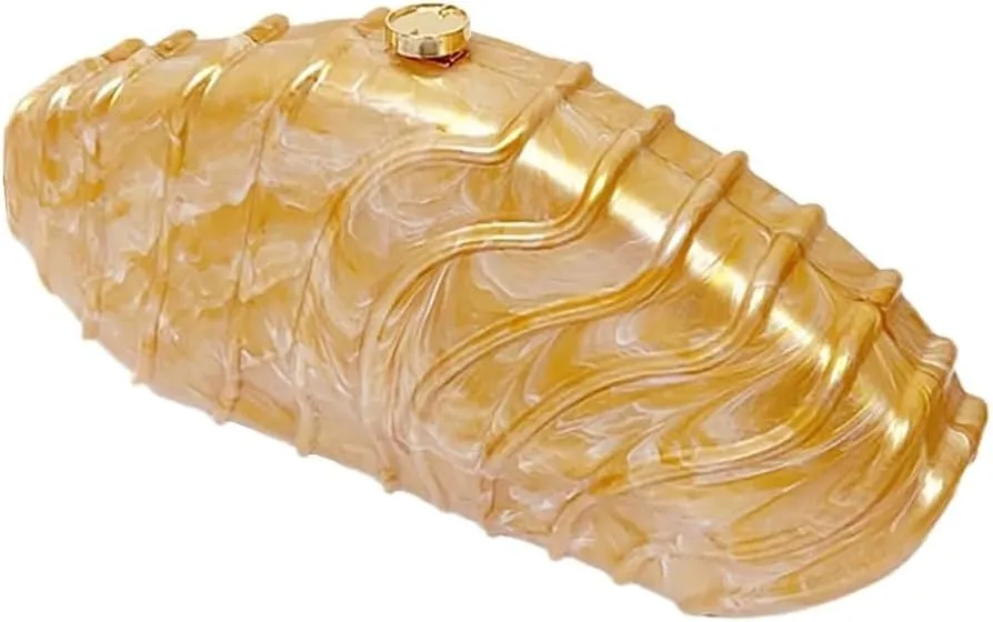 Women Shell Shape Acrylic Evening Clutch Purse Unique Stripe Marble Handbag for Party Cocktail Wedding