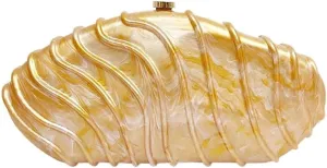 Women Shell Shape Acrylic Evening Clutch Purse Unique Stripe Marble Handbag for Party Cocktail Wedding