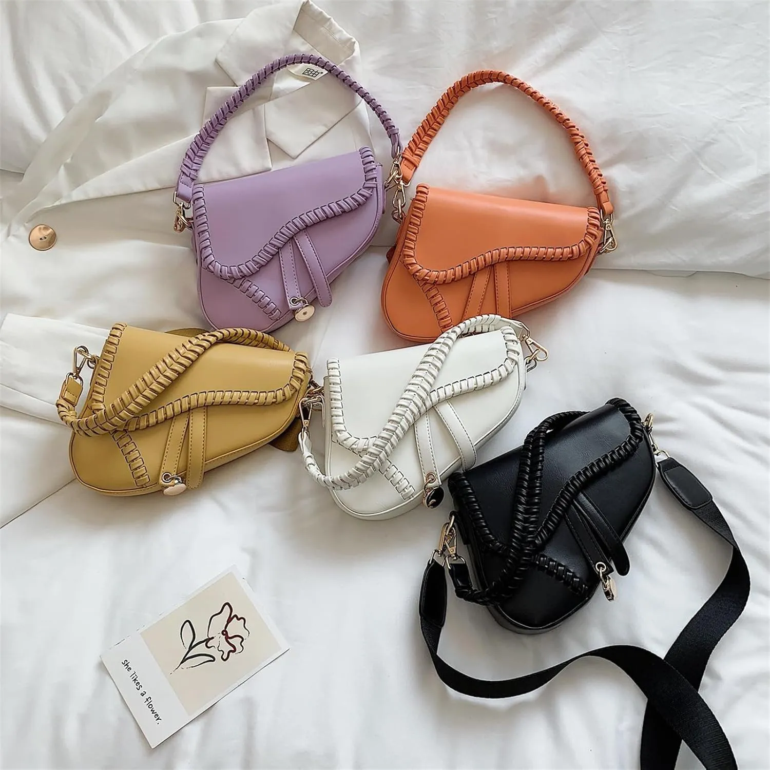 Women Small Saddle Shoulder Bag,Trendy Crossbody Bag Clutch Purse,PU Leather Satchel Bags Handbag